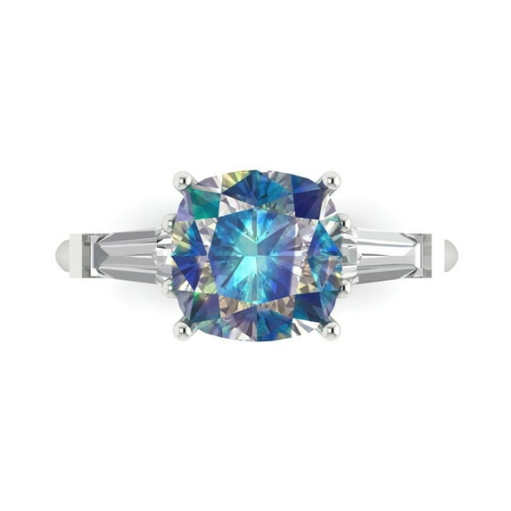 Clara Pucci 14K White Gold 3ct BlueMoissanite Three-Stone Ring for Women