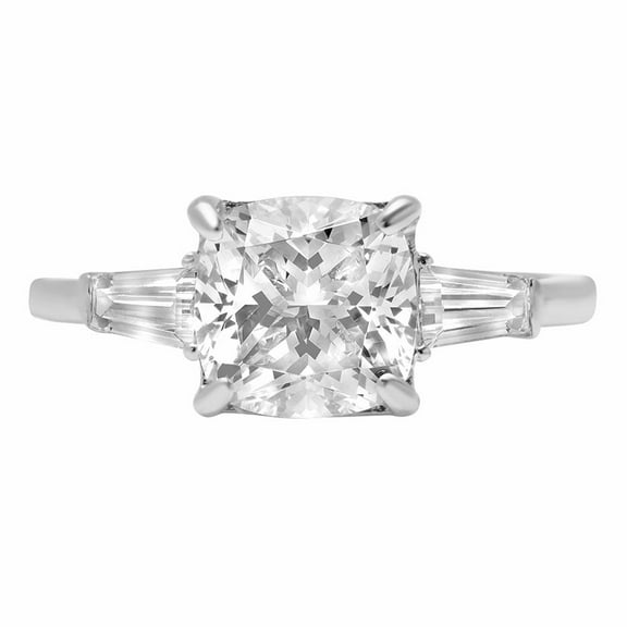 3 ct Cushion Cut Moissanite 3 Stone 14K White Gold Womens Engagement Ring