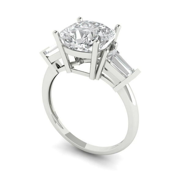 3 ct Cushion Cut Moissanite Three-Stone Engagement Ring for Women in 14K White Gold