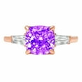 thumbnail image 1 of 3 ct Cushion Cut Natural Amethyst 3 Stone 14K Rose Gold Womens Engagement Ring, 1 of 5