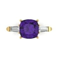 thumbnail image 1 of Clara Pucci 14K Yellow Gold Solid Gold Amethyst Three-Stone Anniversary Ring for Women - 3 cttw Cushion Cut, 1 of 7