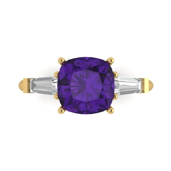 Clara Pucci 14K Yellow Gold 3ct Amethyst Three-Stone Ring for Women