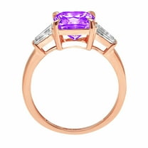 3 ct Cushion Cut Natural Amethyst Three-Stone Engagement Ring for Women in 18K Rose Gold