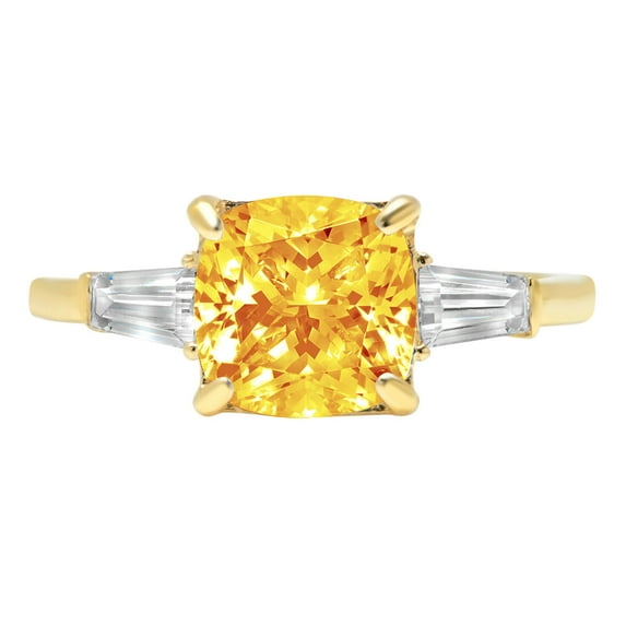 3 ct Cushion Cut Natural Citrine 3 Stone 14K Yellow Gold Womens Engagement Ring