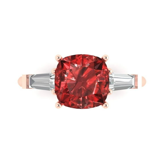 3 ctw 3 Stone Anniversary Ring for Women | Cushion Cut Natural Garnet | Hyperallergenic Solid 18K Rose Gold