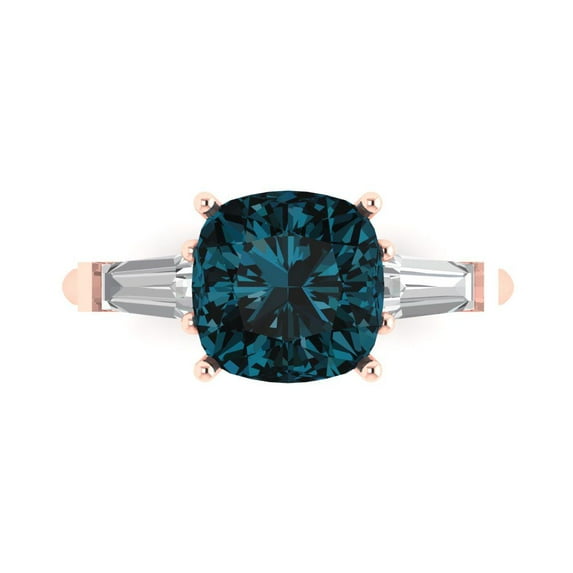 3 ctw 3 Stone Anniversary Ring for Women | Cushion Cut Natural London Blue Topaz | Hyperallergenic Solid 14K Rose Gold