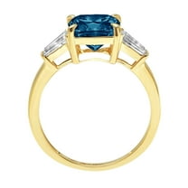 3 ct Cushion Cut Natural London Blue Topaz Three-Stone Engagement Ring for Women in 18K Yellow Gold