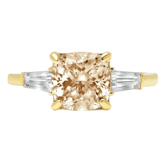 3 ct Cushion Cut Natural Morganite 3 Stone 14K Yellow Gold Womens Engagement Ring