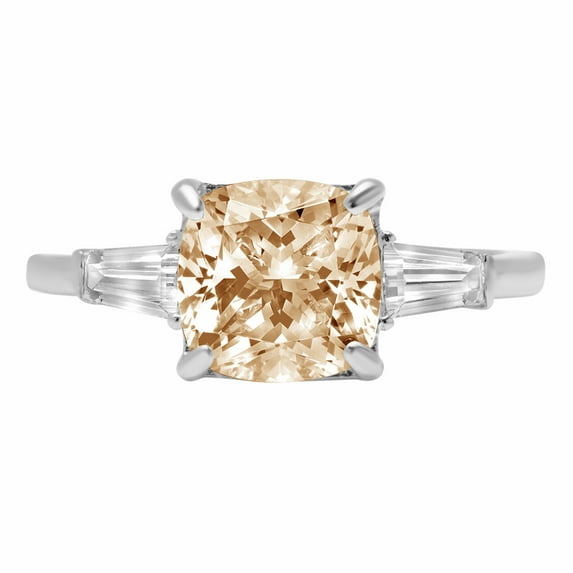 3 ct Cushion Cut Natural Morganite 3 Stone 18K White Gold Womens Engagement Ring