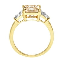 3 ct Cushion Cut Natural Morganite Three-Stone Engagement Ring for Women in 18K Yellow Gold