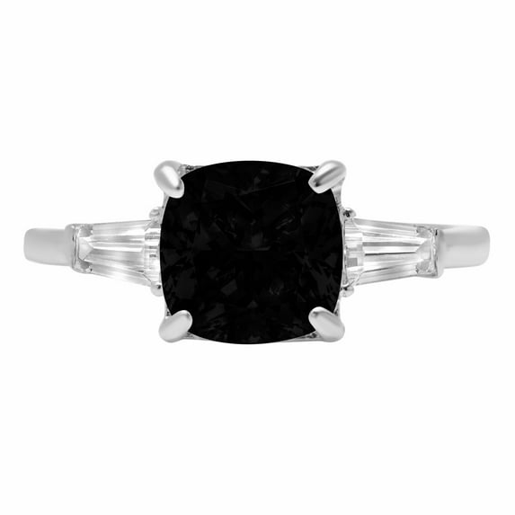 3 ct Cushion Cut Natural Onyx 3 Stone 14K White Gold Womens Engagement Ring