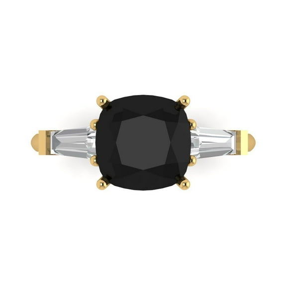 3 ctw 3 Stone Anniversary Ring for Women | Cushion Cut Natural Onyx | Hyperallergenic Solid 14K Yellow Gold