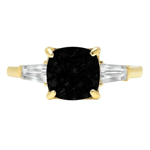 3 ct Cushion Cut Natural Onyx 3 Stone 14K Yellow Gold Womens Engagement Ring