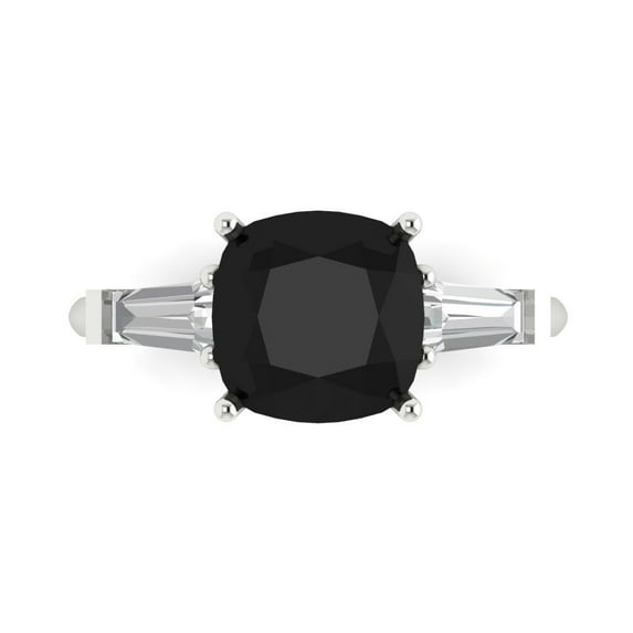 3 ctw 3 Stone Anniversary Ring for Women | Cushion Cut Natural Onyx | Hyperallergenic Solid 18K White Gold