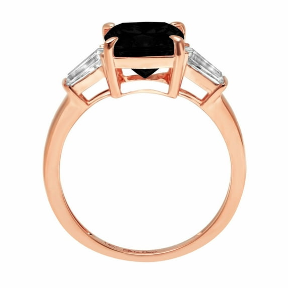 3 ct Cushion Cut Natural Onyx Three-Stone Engagement Ring for Women in 18K Rose Gold