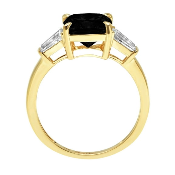 3 ct Cushion Cut Natural Onyx Three-Stone Engagement Ring for Women in 18K Yellow Gold
