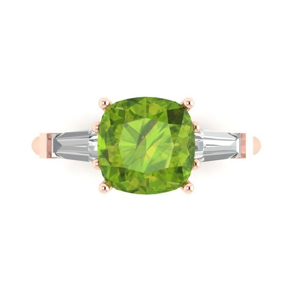 Clara Pucci 14K Rose Gold 3ct Peridot Three-Stone Ring for Women