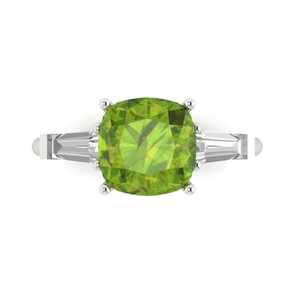 Clara Pucci 14K White Gold 3ct Peridot Three-Stone Ring for Women