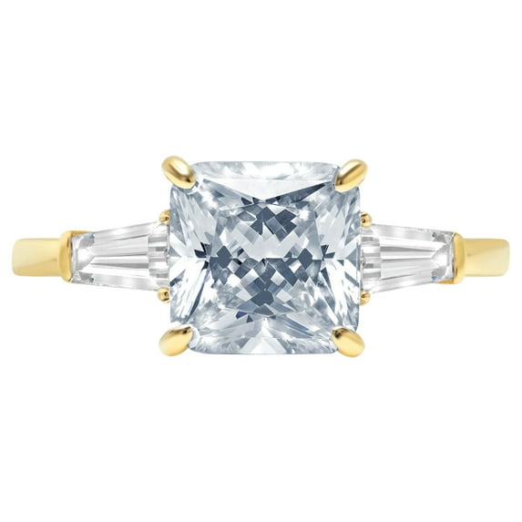 3 ct Cushion Cut Natural Swiss Blue Topaz 3 Stone 18K Yellow Gold Womens Engagement Ring