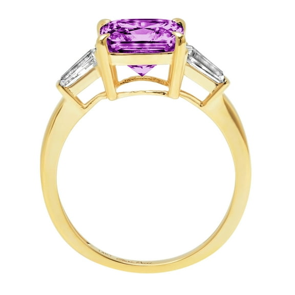 3 ct Cushion Cut Simulated Alexandrite Three-Stone Engagement Ring for Women in 18K Yellow Gold