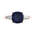 thumbnail image 1 of 3 ctw 3 Stone Anniversary Ring for Women | Cushion Cut Simulated Blue Sapphire | Hyperallergenic Solid 18K Rose Gold, 1 of 5