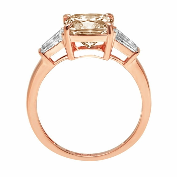 3 ct Cushion Cut Simulated Champagne Diamond Three-Stone Engagement Ring for Women in 18K Rose Gold