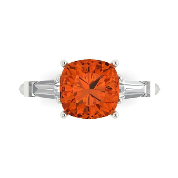 3 ctw 3 Stone Anniversary Ring for Women | Cushion Cut Simulated Red Diamond | Hyperallergenic Solid 18K White Gold
