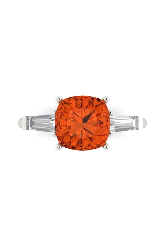 3 ct Cushion Cut Simulated Red Diamond Three-Stone Engagement Ring for Women in 14K White Gold