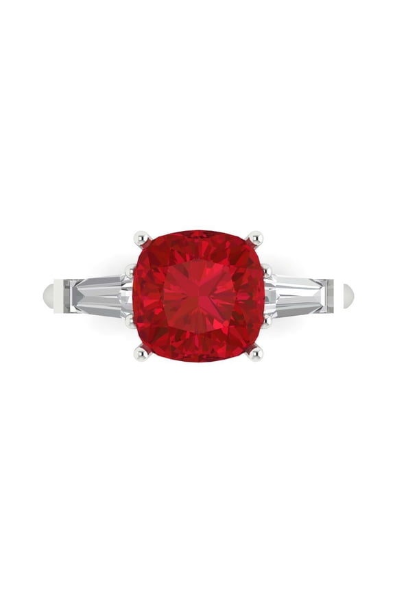 14K White Gold 3ct Ruby Three-Stone Ring for Women
