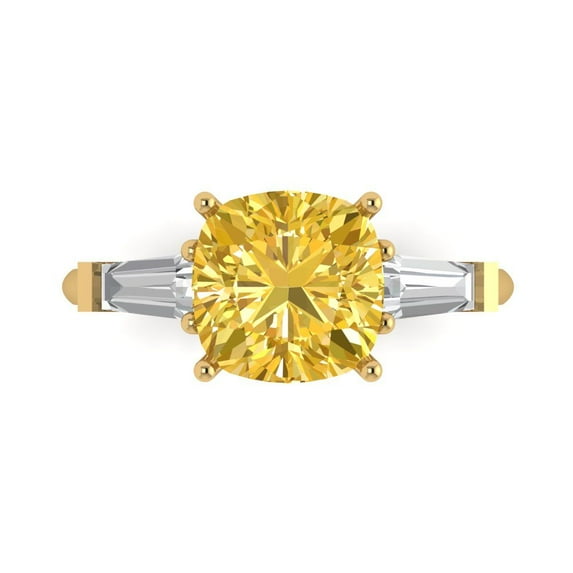 Clara Pucci 14K Yellow Gold 3ct Yellow Three-Stone Ring for Women