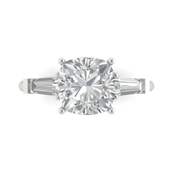 Clara Pucci 14K White Gold 3ct WhiteSapphire Three-Stone Ring for Women