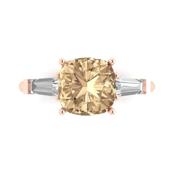 3 ct Cushion Cut Yellow Moissanite Three-Stone Engagement Ring for Women in 18K Rose Gold