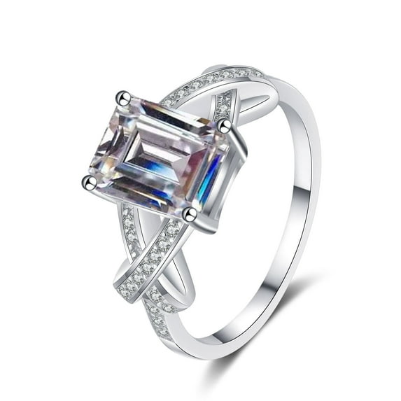 3 ct D Color Emerald cut Moissanite Diamond Ring for Women, 925 Sterling Silver Wedding Rings, Women Engagement Rings with Certificate