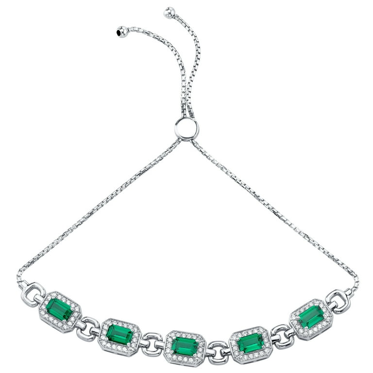 3 ct Emerald Cut Green Simulated Emerald Bolo Bracelet in Sterling