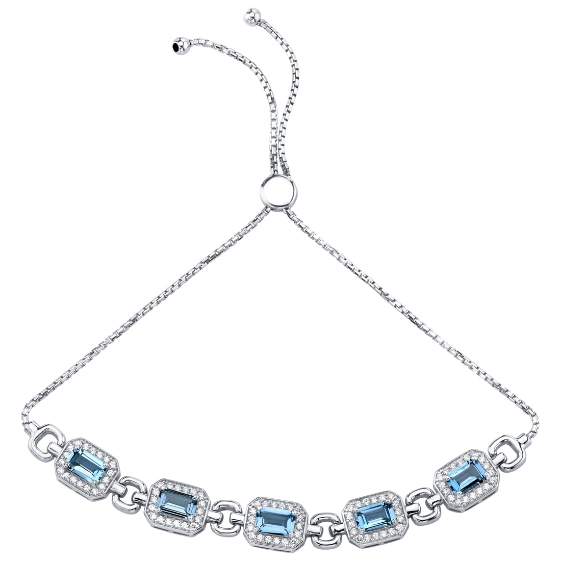 3 ct Emerald Cut London Blue Topaz Bolo Bracelet in Sterling