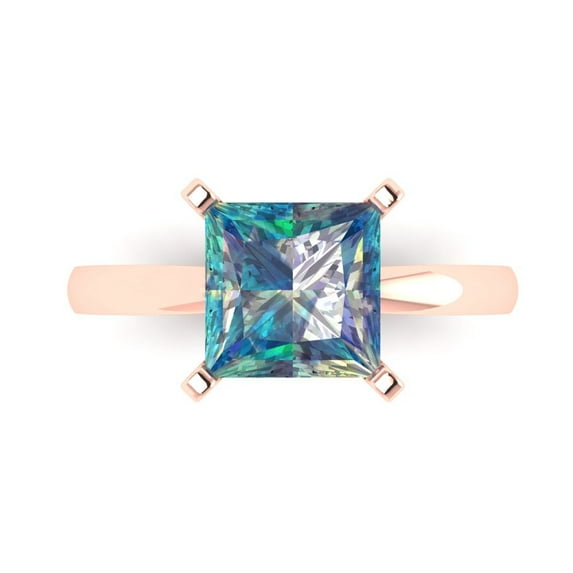3 ct Princess Cut Blue Moissanite Solitaire Engagement Ring for Women in 18K Rose Gold