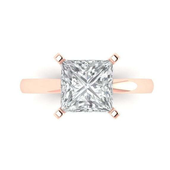 Clara Pucci 14K Rose Gold 3ct Moissanite Solitaire Ring for Women