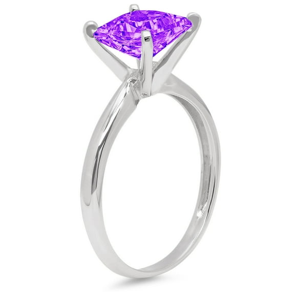 3 ct Princess Cut Natural Amethyst Solitaire Engagement Ring for Women in 18K White Gold