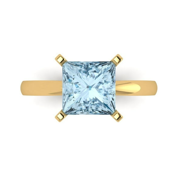3 ctw Solitaire Anniversary Ring for Women | Princess Cut Natural Aquamarine | Hyperallergenic Solid 18K Yellow Gold