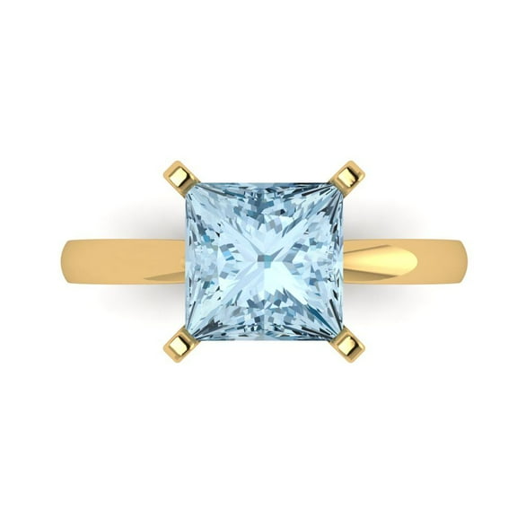 3 ct Princess Cut Natural Aquamarine Solitaire Engagement Ring for Women in 14K Yellow Gold