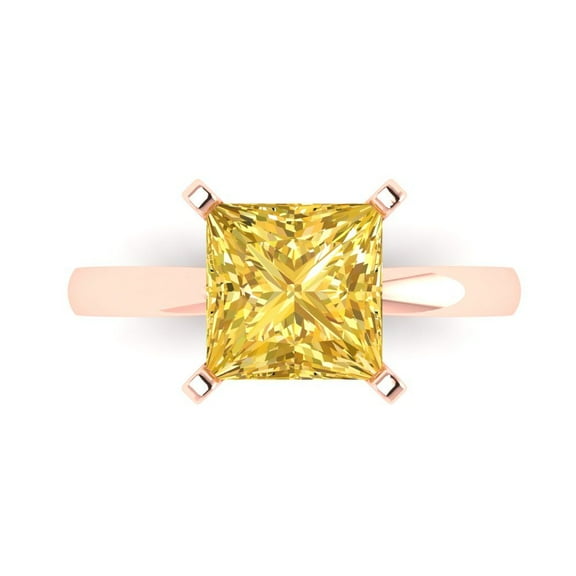 3 ctw Solitaire Anniversary Ring for Women | Princess Cut Natural Citrine | Hyperallergenic Solid 14K Rose Gold