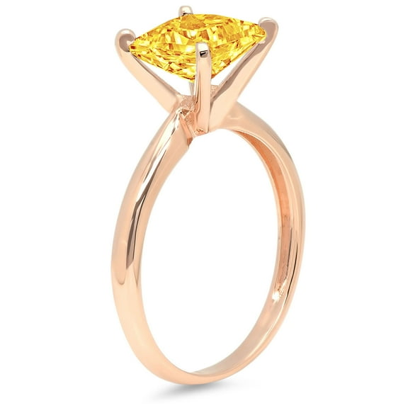 3 ct Princess Cut Natural Citrine Solitaire Engagement Ring for Women in 18K Rose Gold