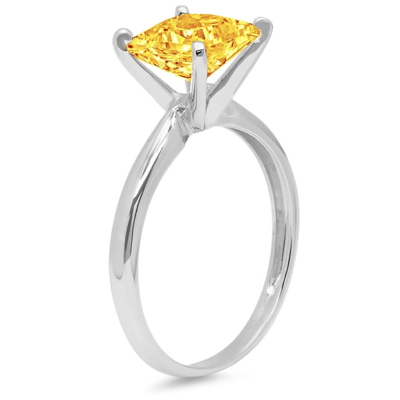 3 ct Princess Cut Natural Citrine Solitaire Engagement Ring for Women in 18K White Gold
