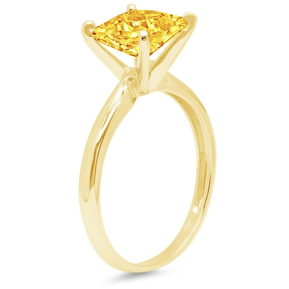 3 ct Princess Cut Natural Citrine Solitaire Engagement Ring for Women in 18K Yellow Gold