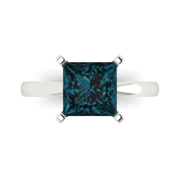 3 ctw Solitaire Anniversary Ring for Women | Princess Cut Natural London Blue Topaz | Hyperallergenic Solid 18K White Gold