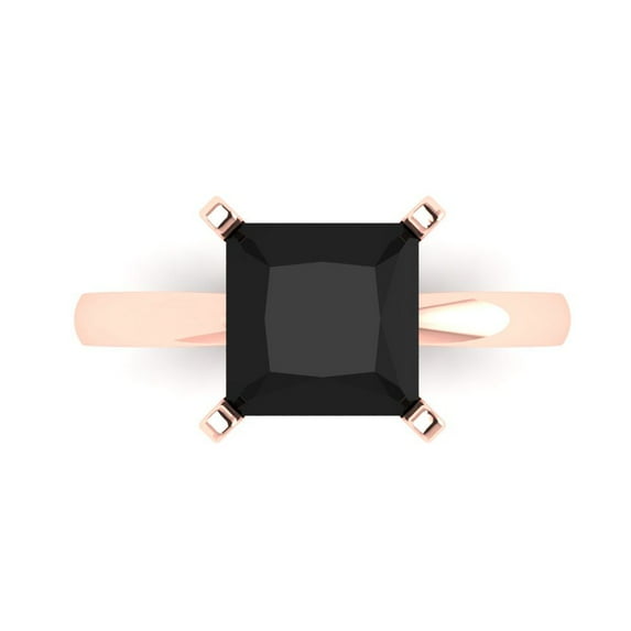 3 ct Princess Cut Natural Onyx Solitaire Engagement Ring for Women in 18K Rose Gold