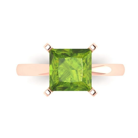 3 ct Princess Cut Natural Peridot Solitaire Engagement Ring for Women in 18K Rose Gold
