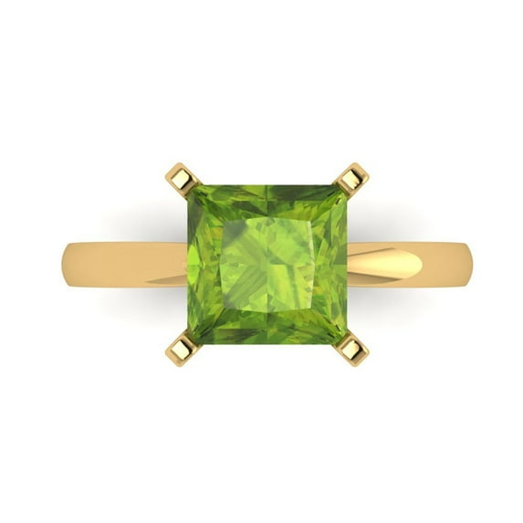 3 ct Princess Cut Natural Peridot Solitaire Engagement Ring for Women in 18K Yellow Gold