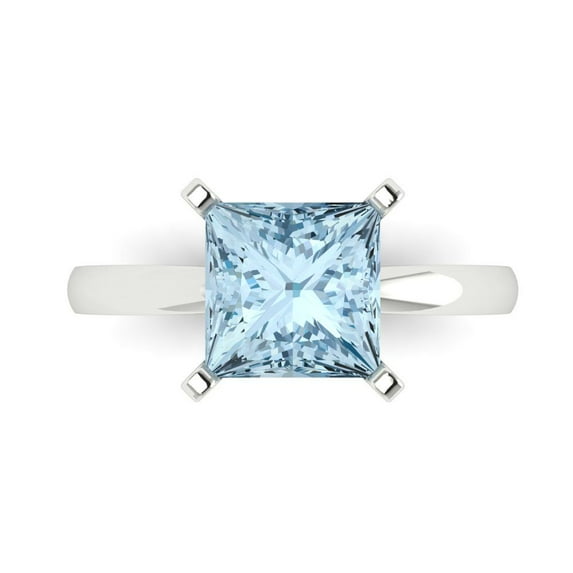 3 ct Princess Cut Natural Sky Blue Topaz Solitaire 18K White Gold Womens Engagement Ring