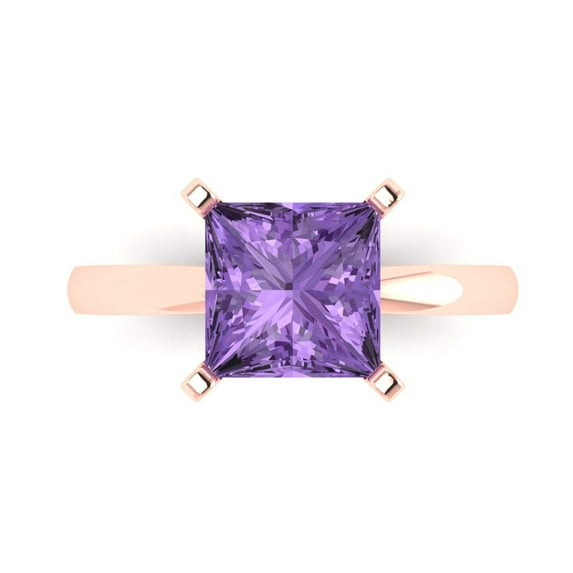 3 ctw Solitaire Anniversary Ring for Women | Princess Cut Simulated Alexandrite | Hyperallergenic Solid 18K Rose Gold
